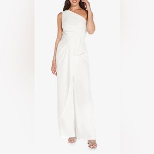 ADRIANNA PAPELL - Wome’s AP1E208965 One Shoulder Jumpsuit - Col: Ivory Size: 4.